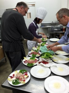 Plating strategy for chilled salad was covered at the cooking class team building event with Sharmir Lense. Inc. 