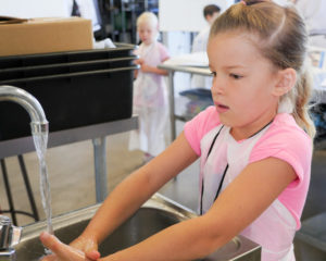 Kids should wash their hands and count to twenty before rinsing. 